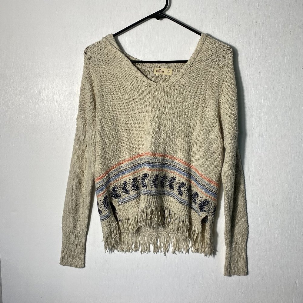 Hollister Tan Fringe pull over hoodie size medium